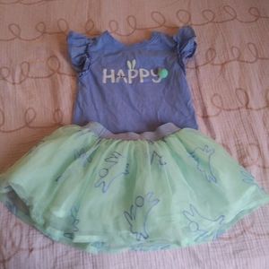 Blue and green skirt set